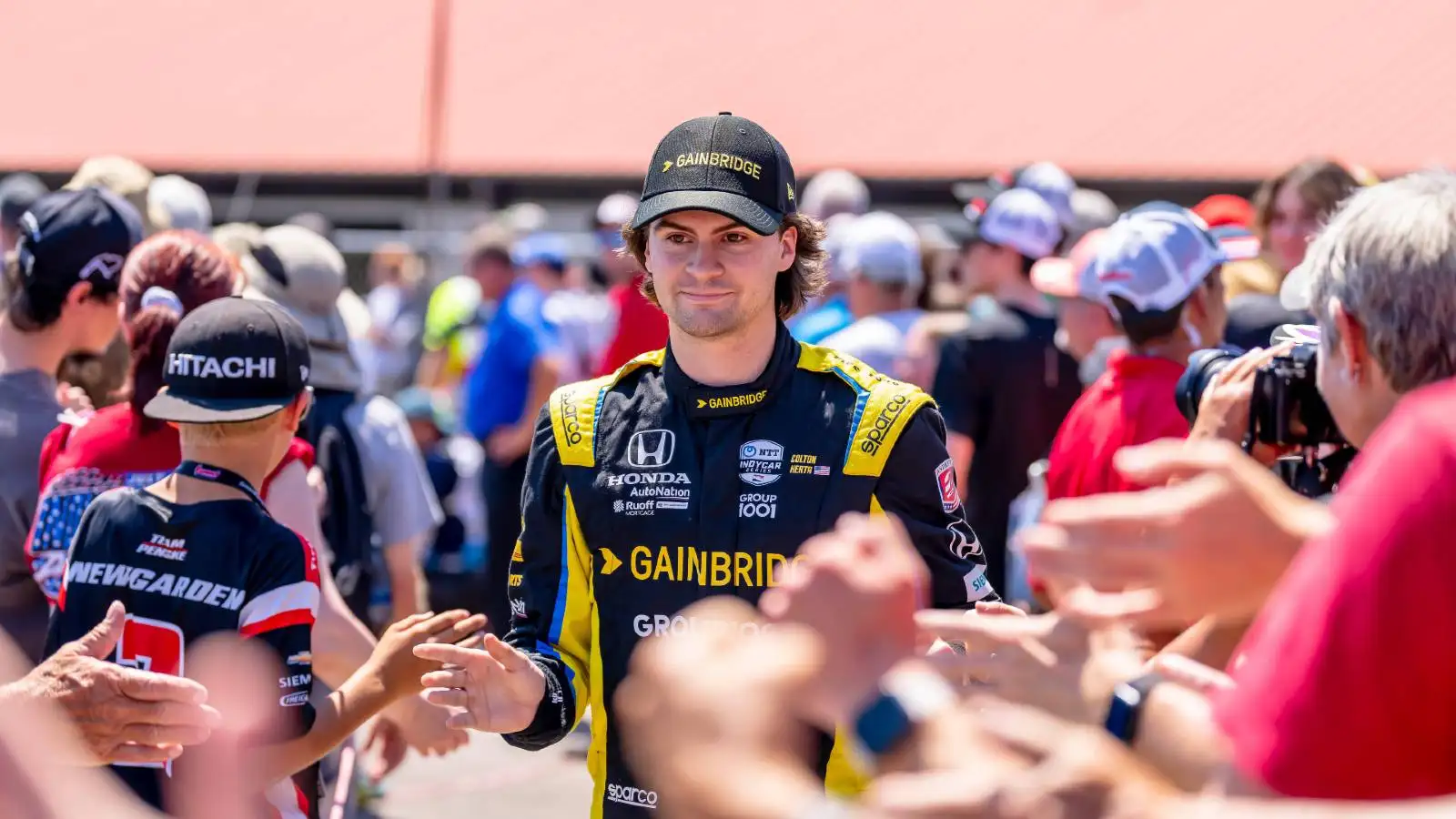 Colton Herta greeting IndyCar fans. Lexington, Ohio, July 2022.