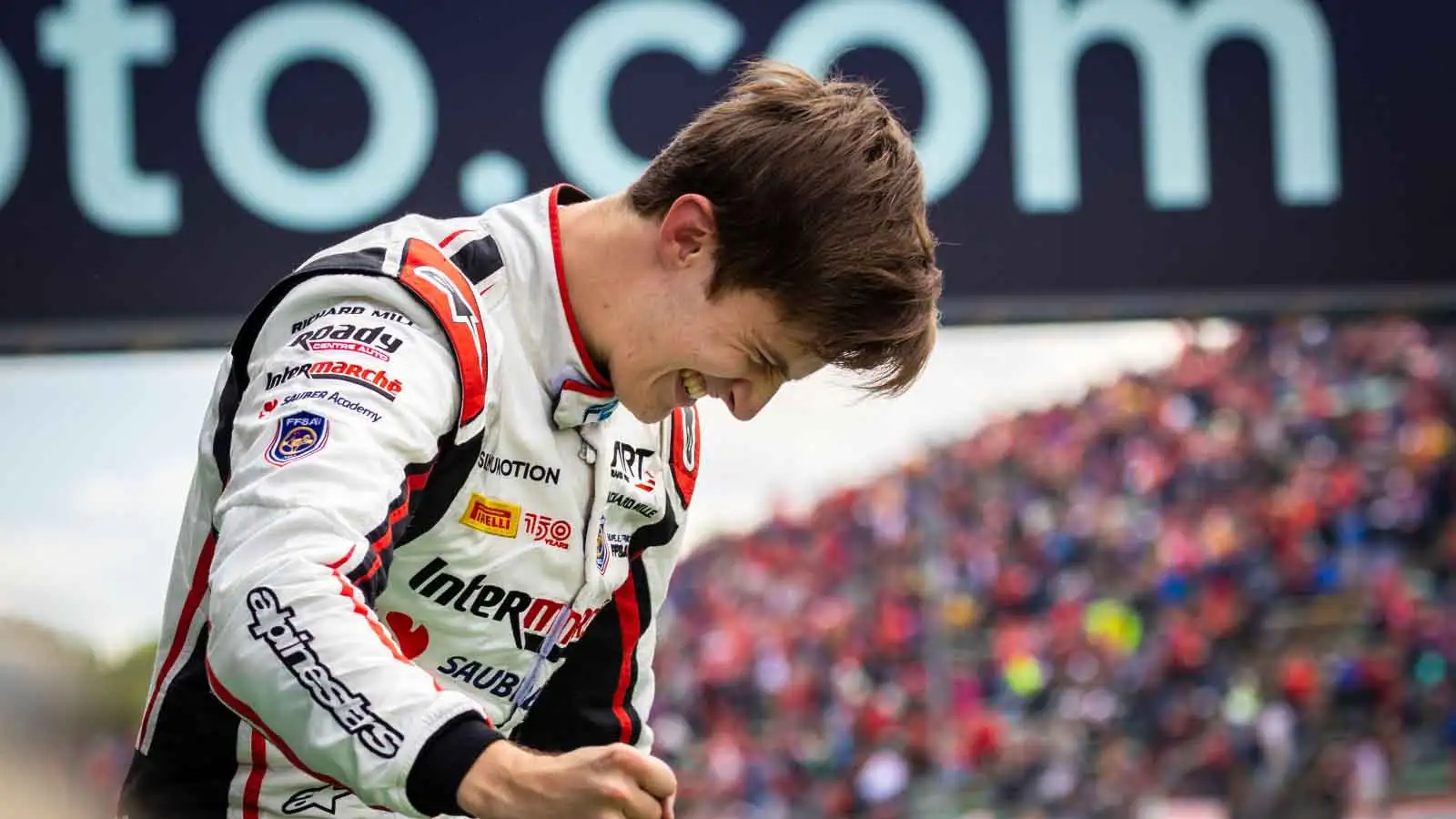 Theo Pourchaire celebrates. Imola April 2022.