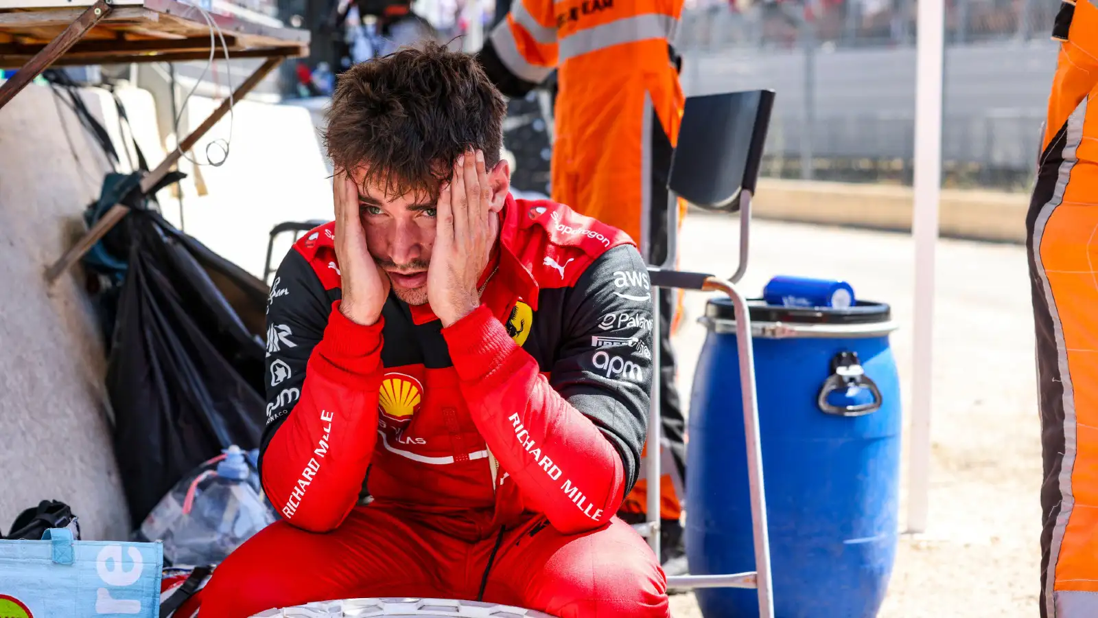 Ferrari's Charles Leclerc disappointed at the French Grand Prix. Paul Ricard, July 2022.