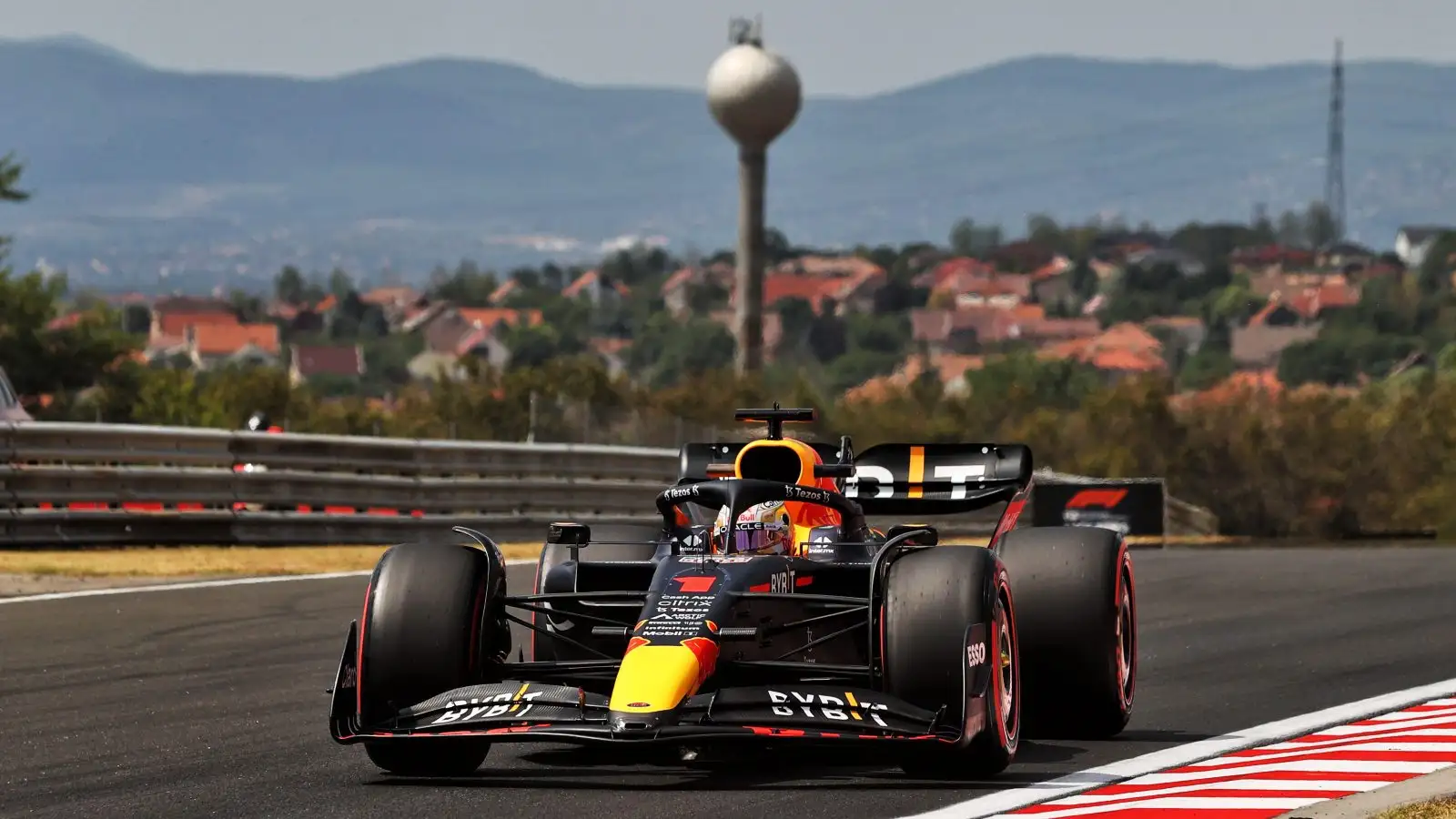 Max Verstappen driving round the Hungaroring. Budapest, July 2022.