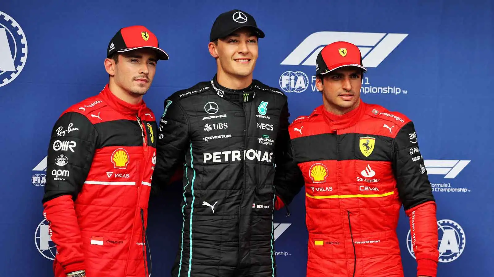 George Russell, Carlos Sainz and Charles Leclerc. Hungarian GP qualifying July 2022.