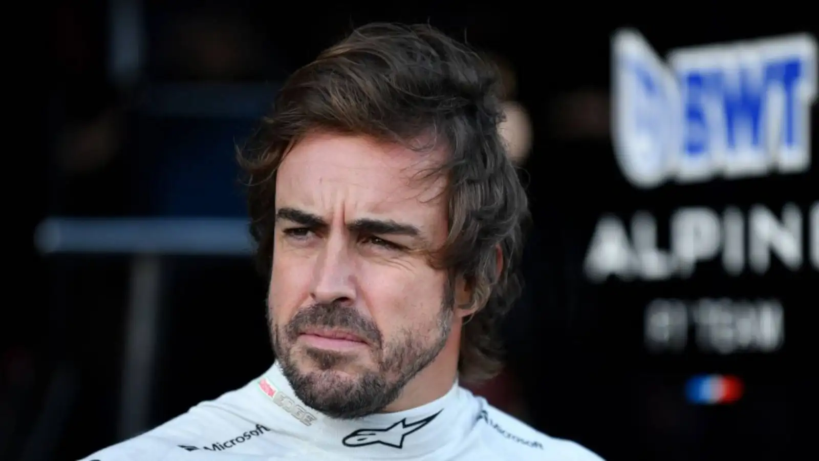 Fernando Alonso standing outside the Alpine garage. Melbourne April 2022.