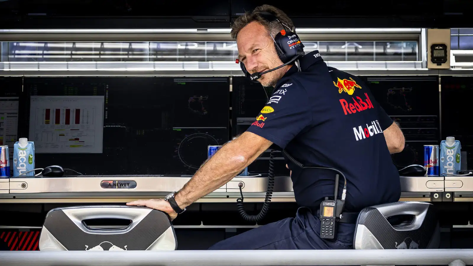 Christian Horner on the Red Bull pitwall. Budapest, July 2022.