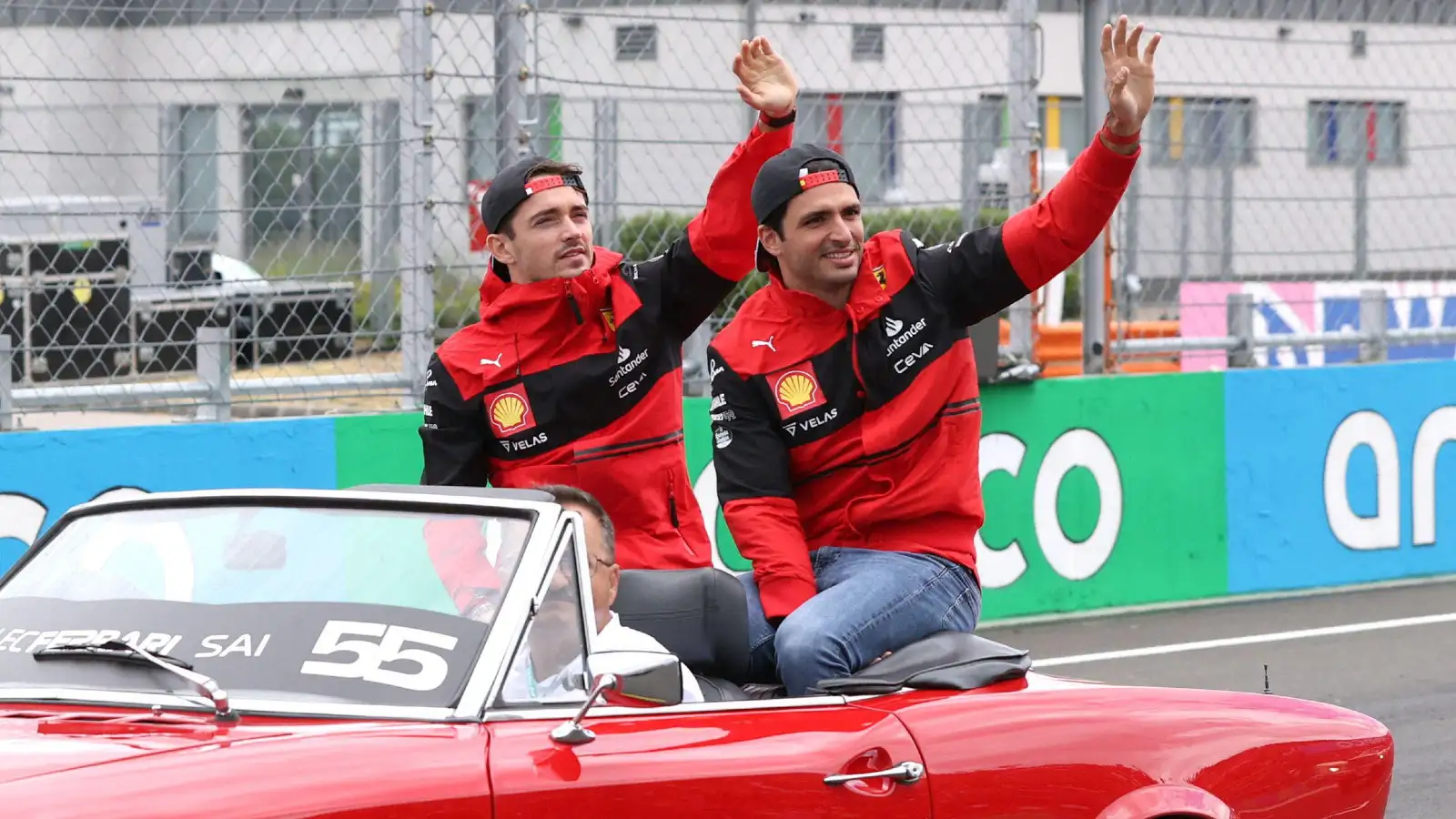 Ferrari's Charles Leclerc and Carlos Sainz at the Hungarian Grand Prix. Budapest, July 2022.
