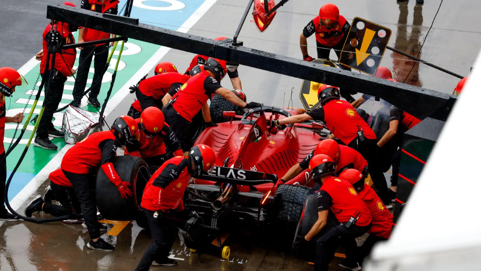 Charles Leclerc, Ferrari, in the pits during the Hungarian Grand Prix. Budapest, July 2022.