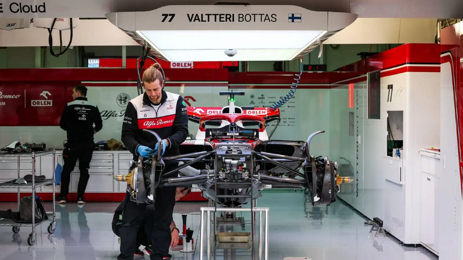 Mechanics build an Alfa Romeo C42 for Valtteri Bottas. Imola April 2022.