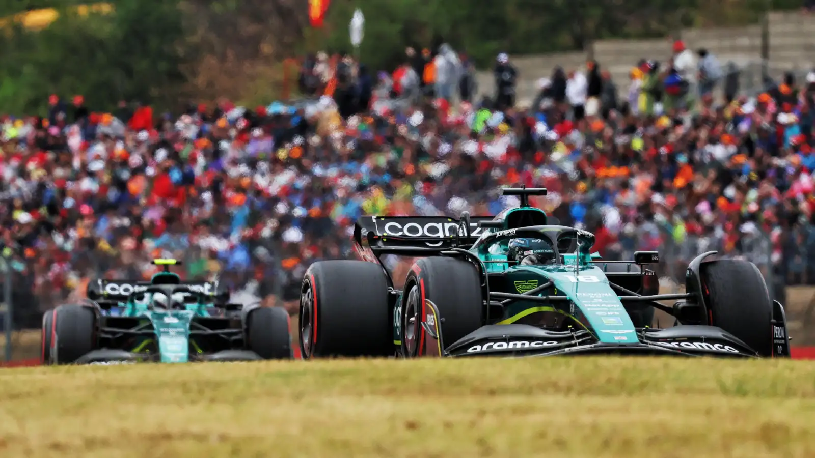 Aston Martin's Lance Stroll & Sebastian Vettel at the Hungarian Grand Prix. Budapest, July 2022.