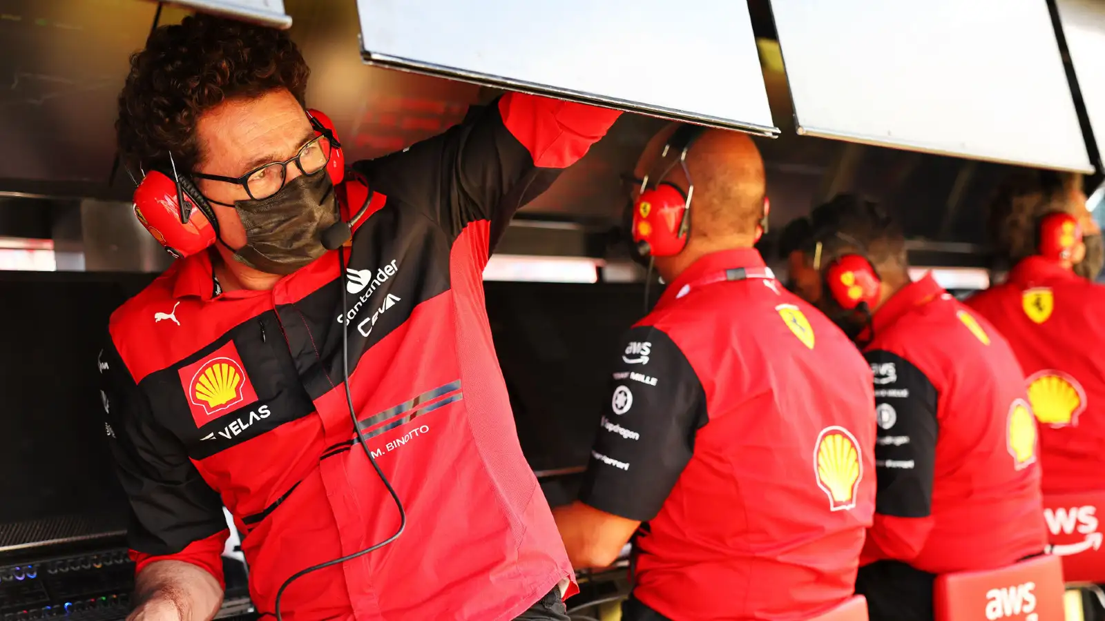 Ferrari's Mattia Binotto on the pitwall at the Hungarian Grand Prix. Budapest, July 2022.