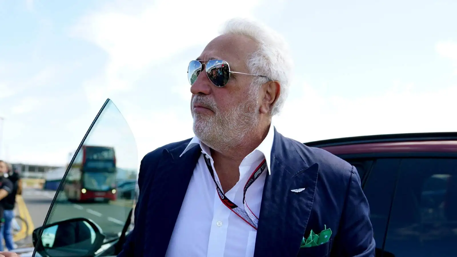 Lawrence Stroll, Aston Martin, arriving at Silverstone.