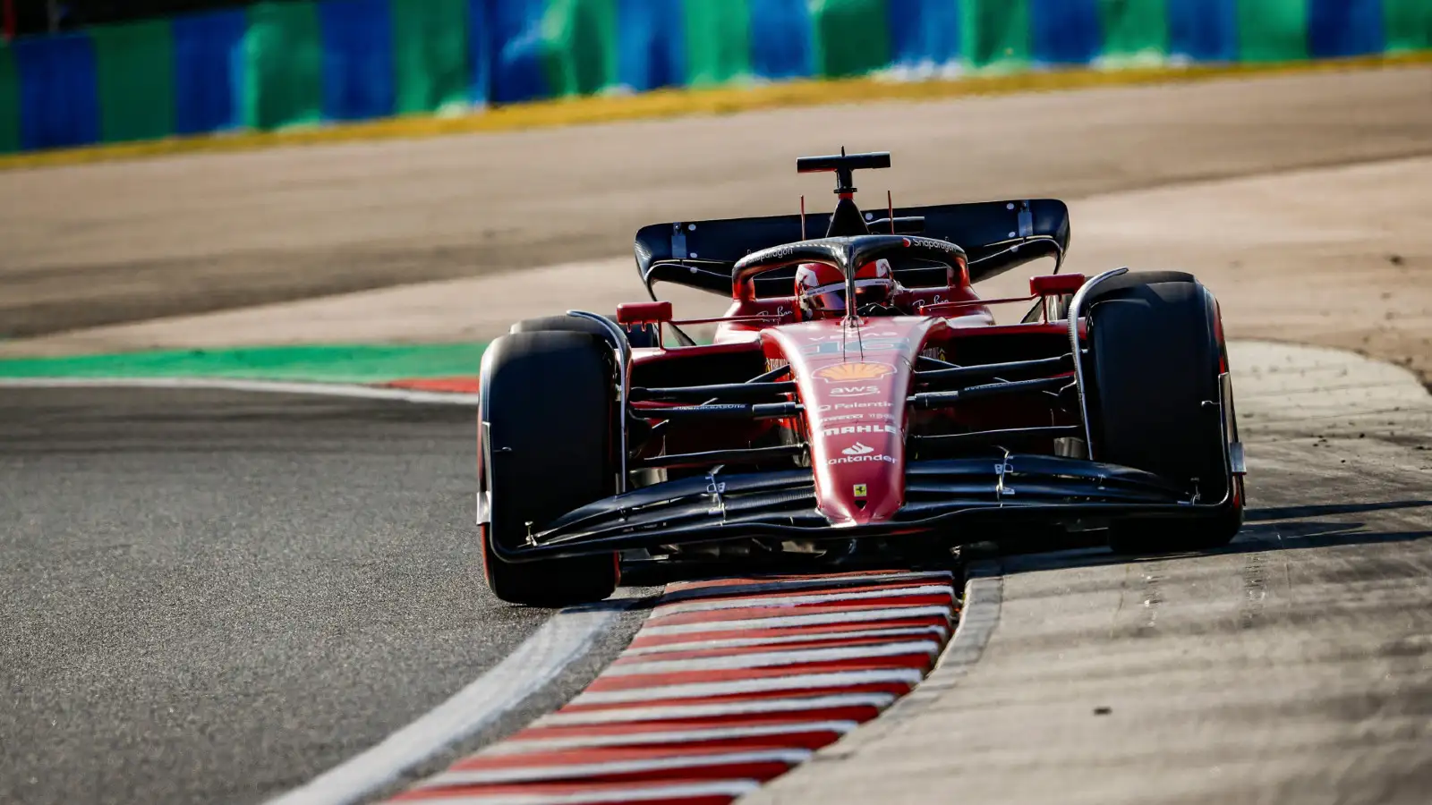 Ferrari's Charles Leclerc on track at the Hungarian Grand Prix. Budapest, July 2022.