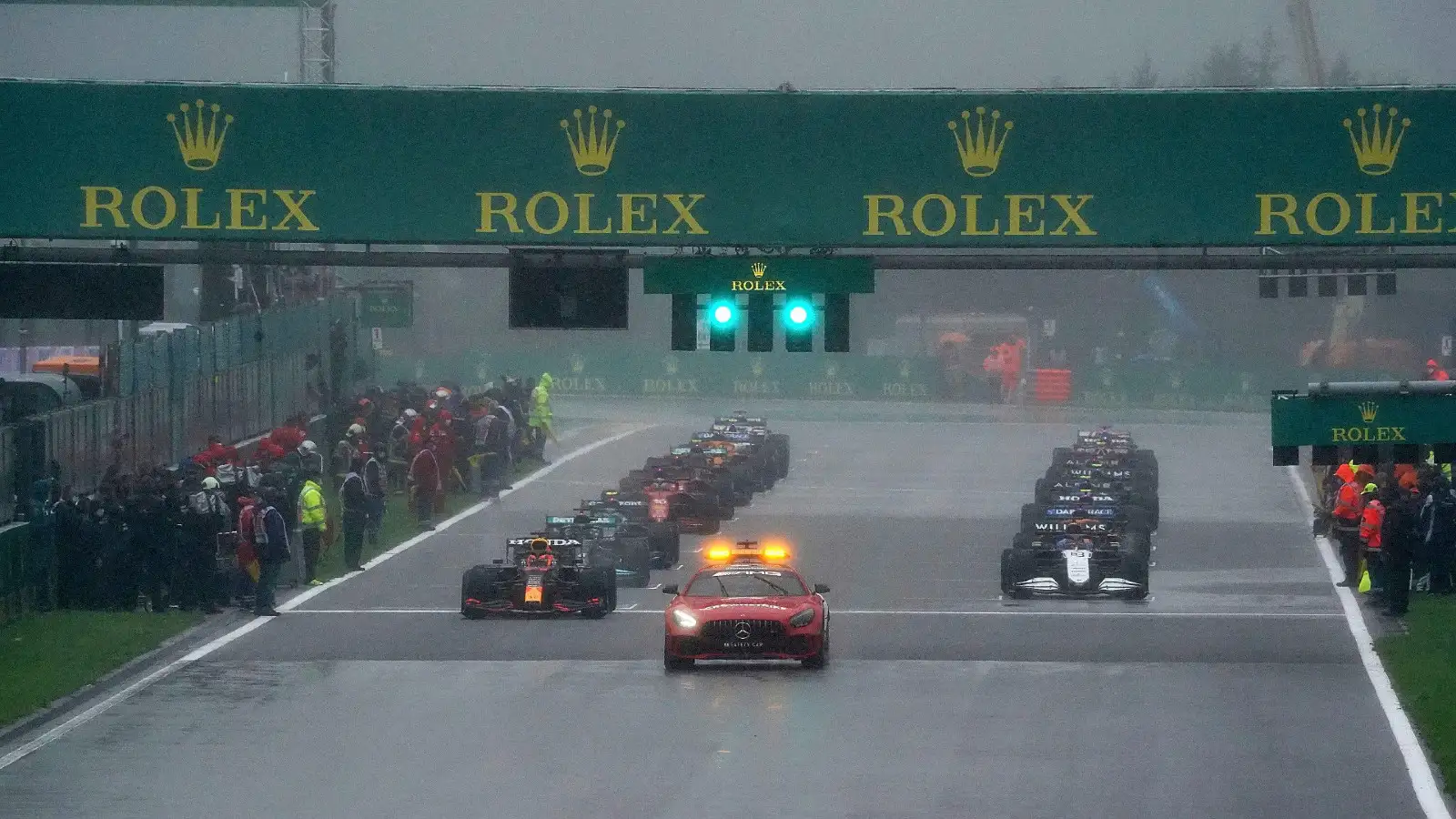 Belgian Grand Prix starts behind the Safety Car. Spa-Francorchamps, F1 August 2021.