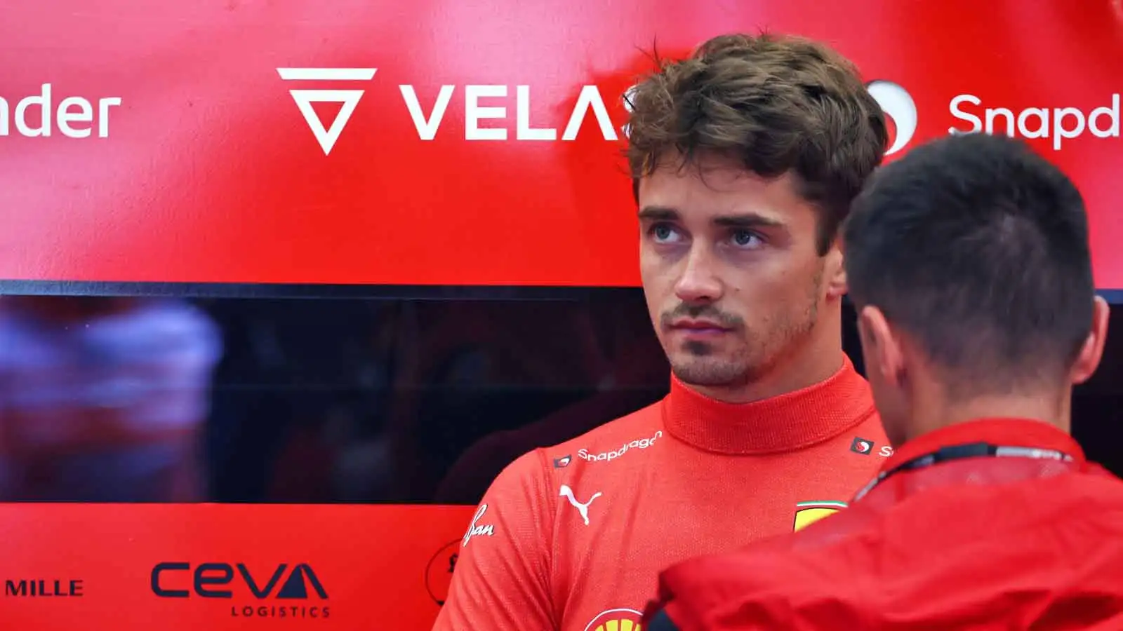 Charles Leclerc in the garage. Belgium FP3 August 2022.