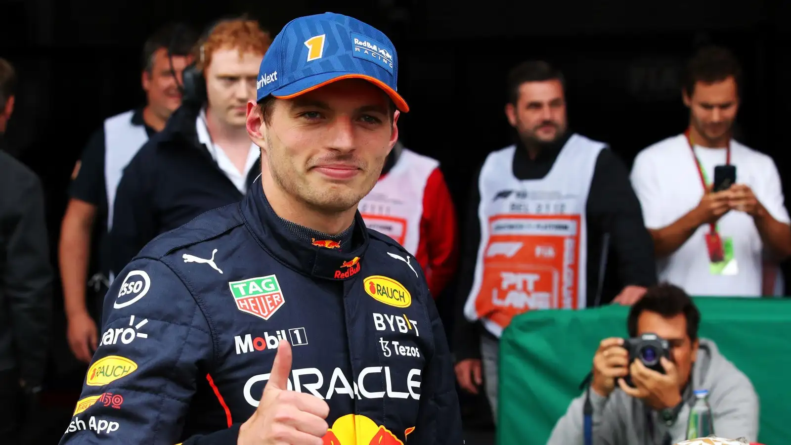Max Verstappen, Red Bull, gives a thumbs up. Belgium, F1 August 2022.