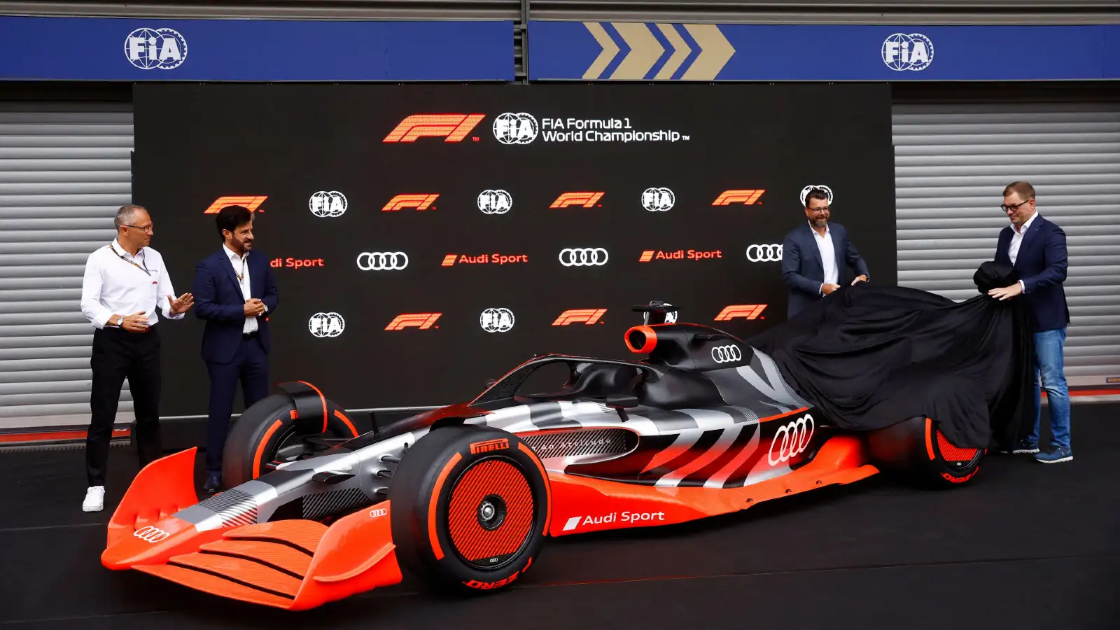 Audi F1 mock car is revealed at the Belgian Grand Prix. Spa-Francorchamps, August 2022.