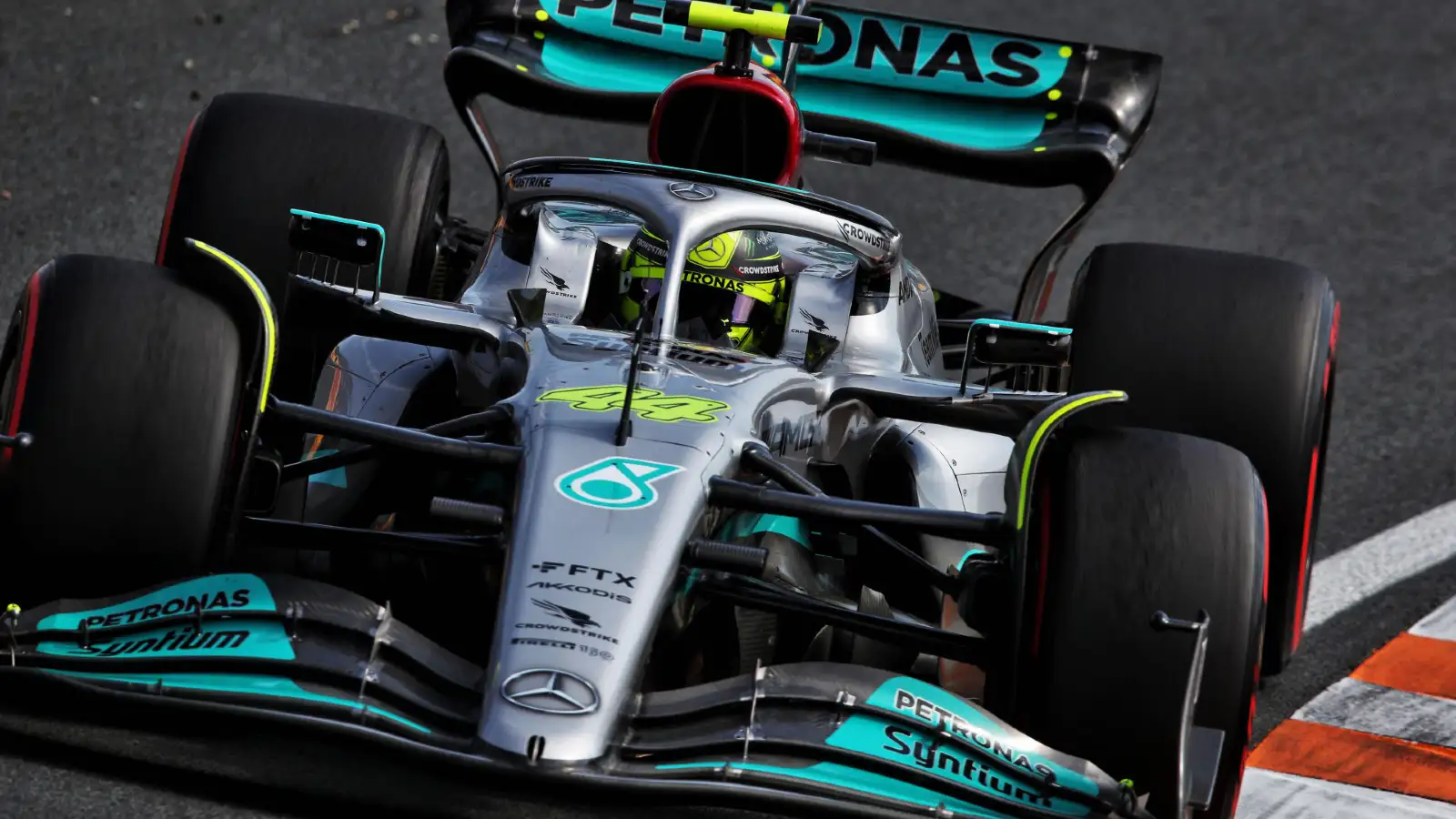 Mercedes' Lewis Hamilton during practice for the Dutch Grand Prix. Zandvoort, September 2022.