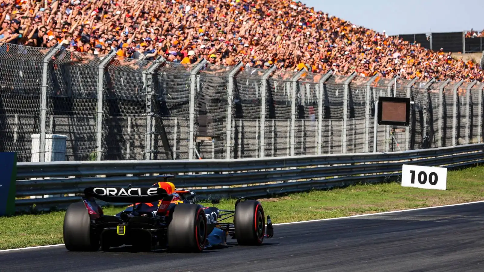 Max Verstappen's Red Bull in front of a grandstand at the Dutch GP. Zandvoort September 2022.