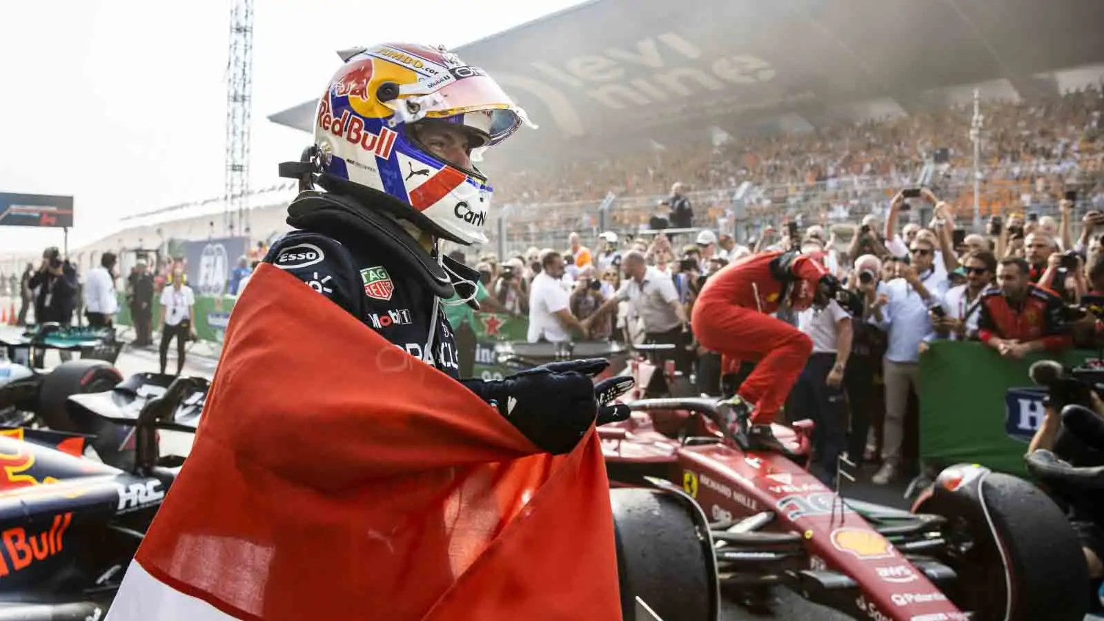 Max Verstappen celebrates Dutch GP victory. Zandvoort September 2022.