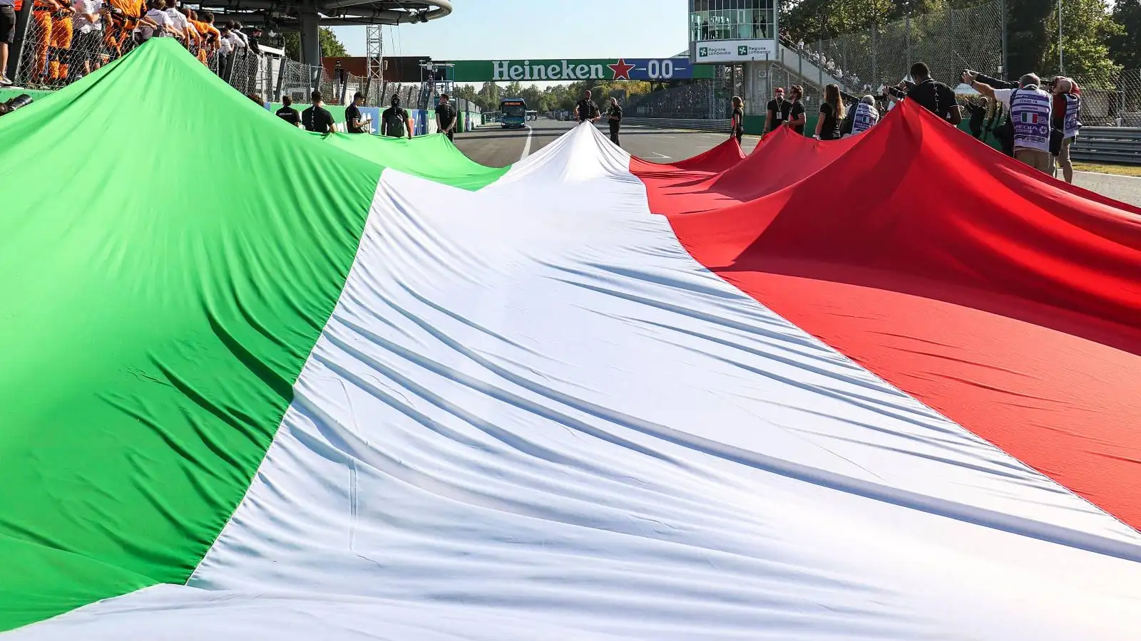 Italian flag laid across the Monza track. Italy, September 2021.