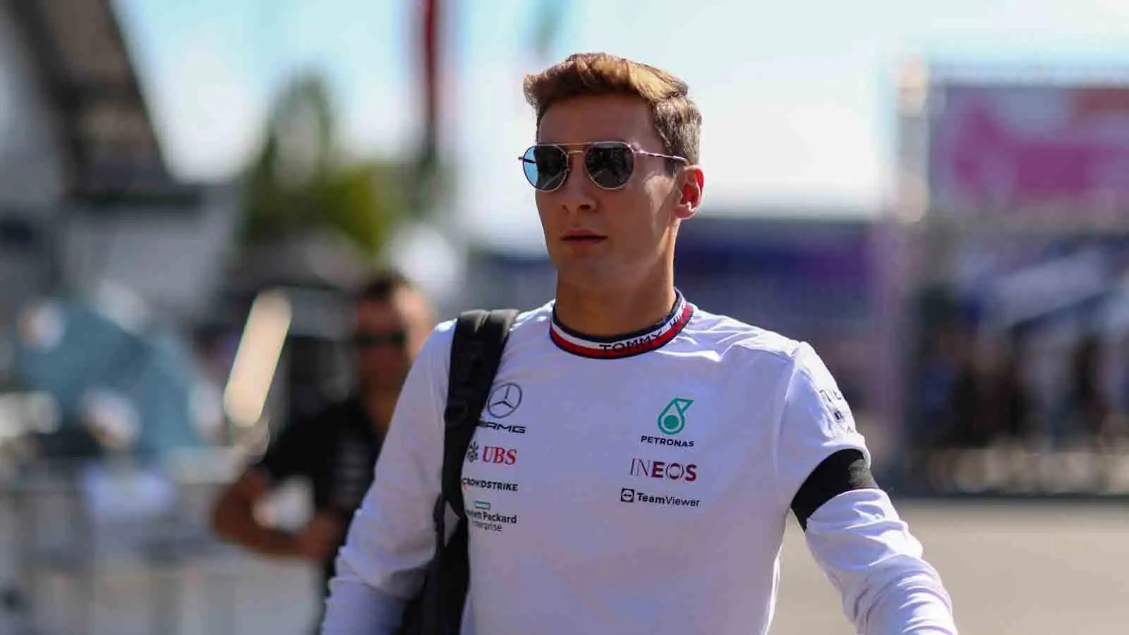 Mercedes driver George Russell in the paddock. Monza September 2022.