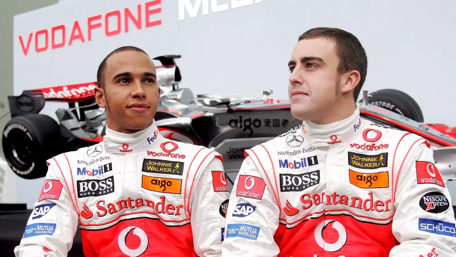 Lewis Hamilton and Fernando Alonso, McLaren, pose. Spain, January 2007.