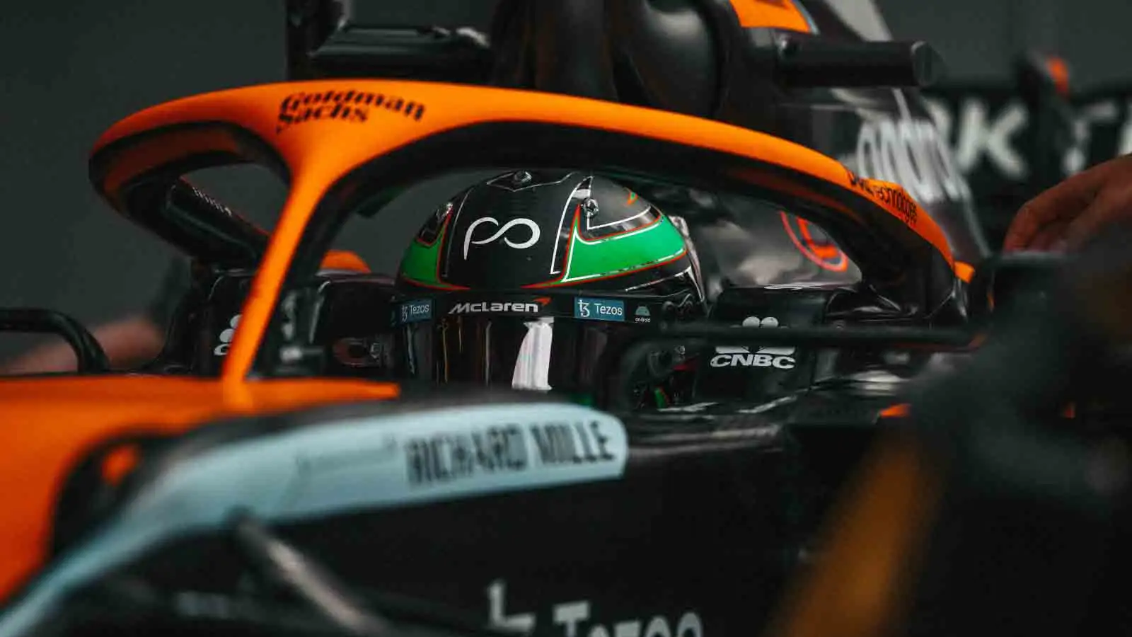 Pato O'Ward in the McLaren cockpit. Barcelona September 2022.