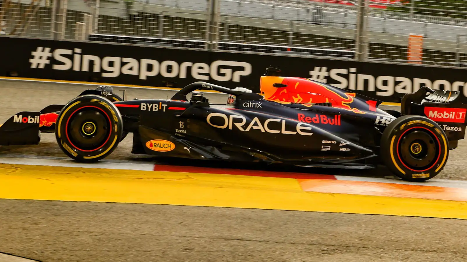 Max Verstappen with the Singapore signage behind him. Singapore September 2022