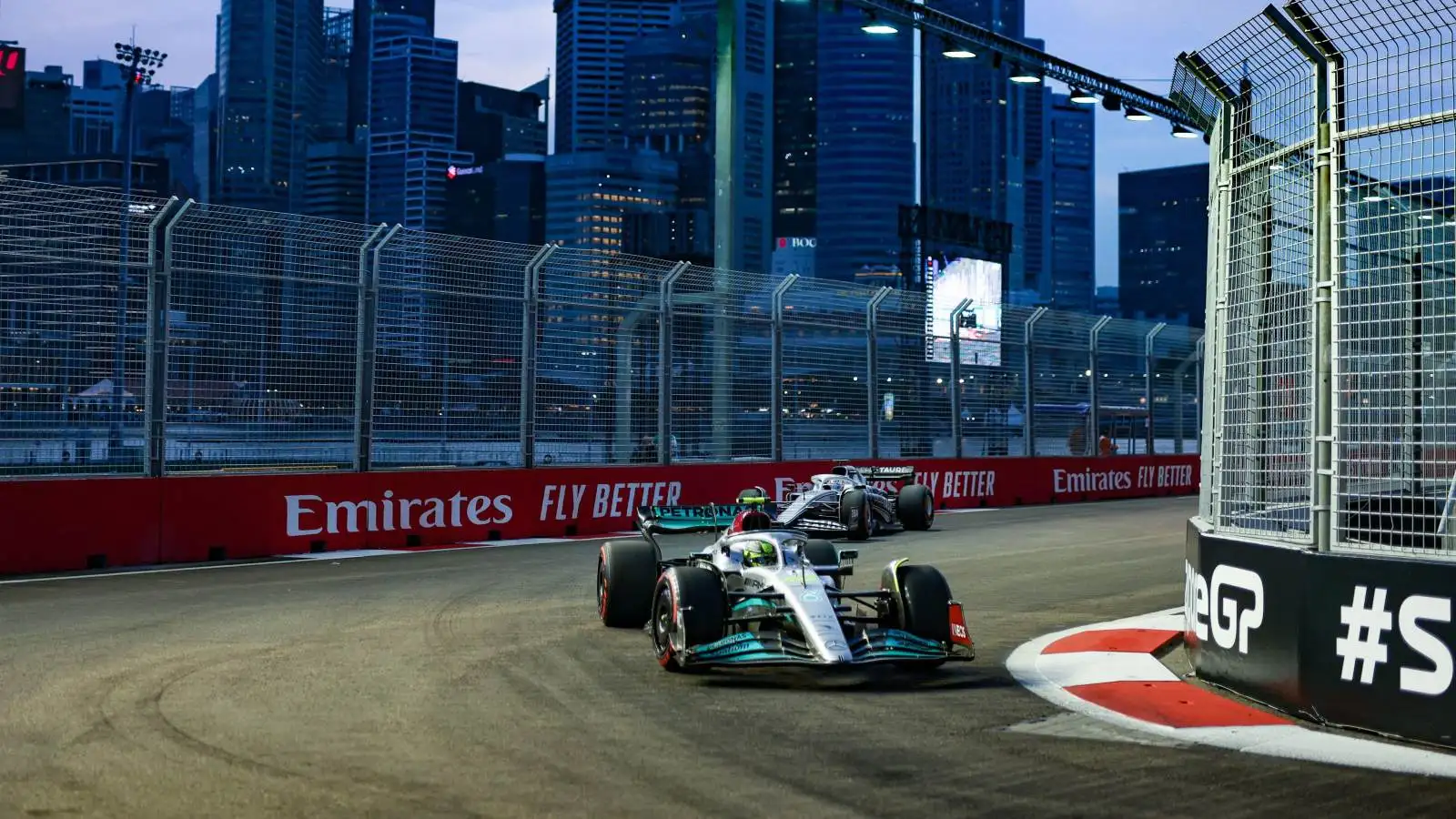 Lewis Hamilton, Mercedes, driving in Singapore. Singapore, September 2022.