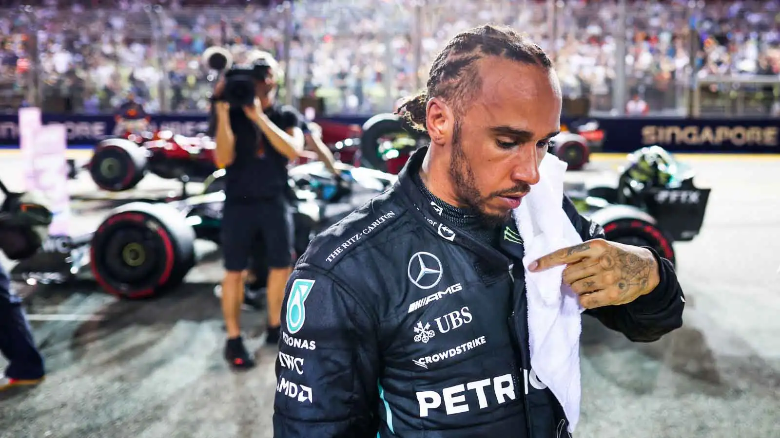 Lewis Hamilton on the grid after qualifying. Singapore October 2022.