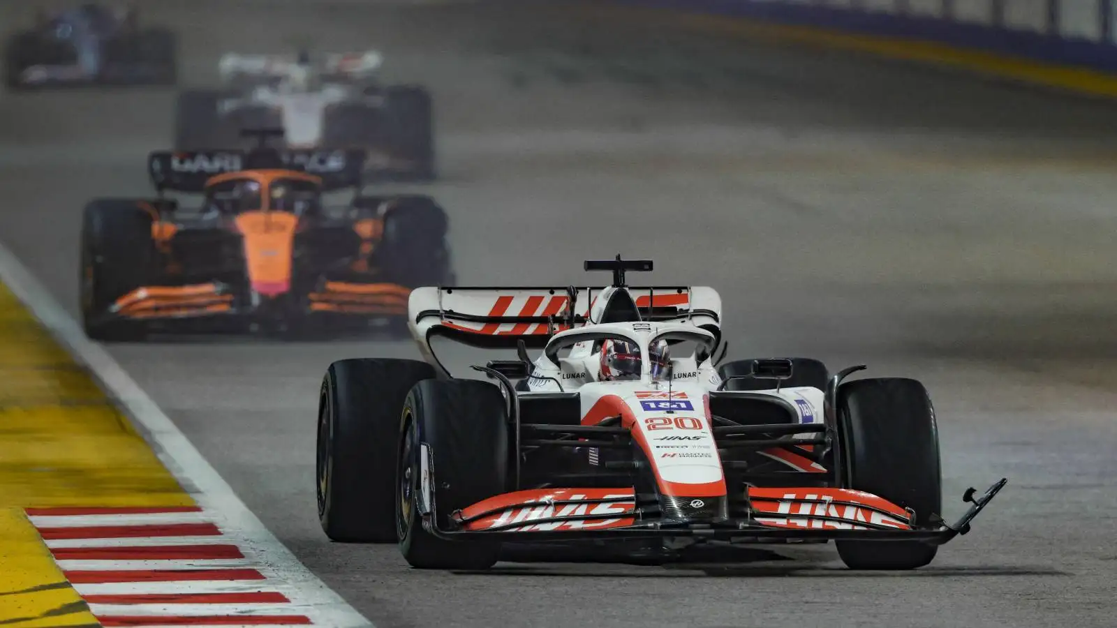 Kevin Magnussen in action for Haas. Singapore, October 2022.
