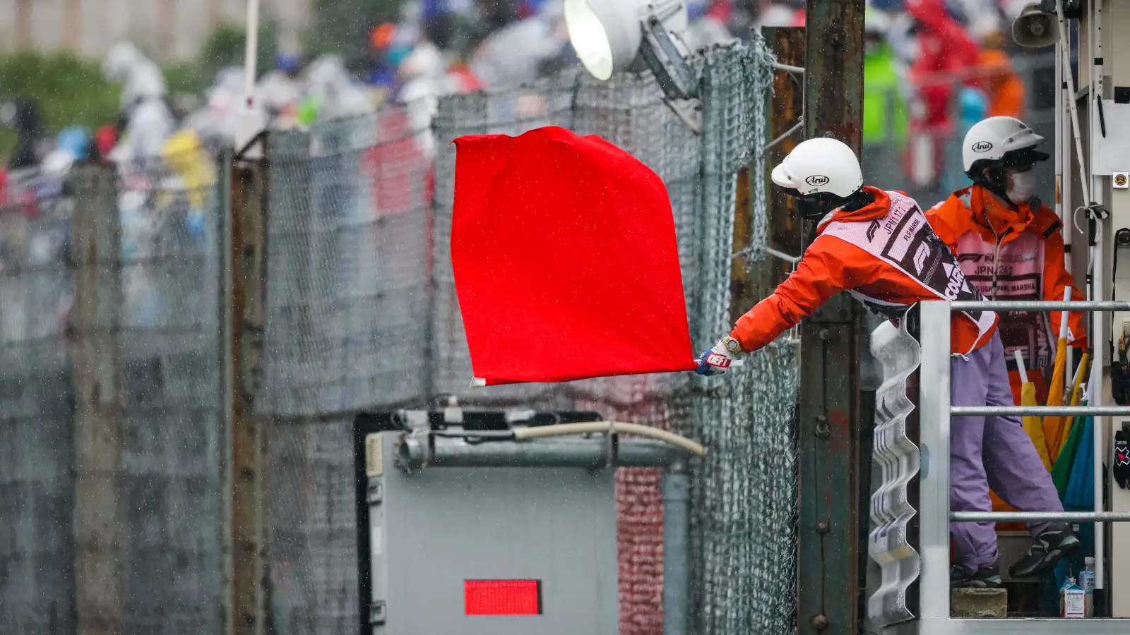 Red flag waved by a marshal at Suzuka. FIA F1 Japan October 2022
