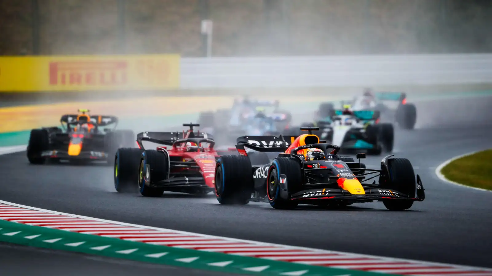 Red Bull's Max Verstappen leads Ferrari's Charles Leclerc at the Japanese Grand Prix. Suzuka, October 2022. points