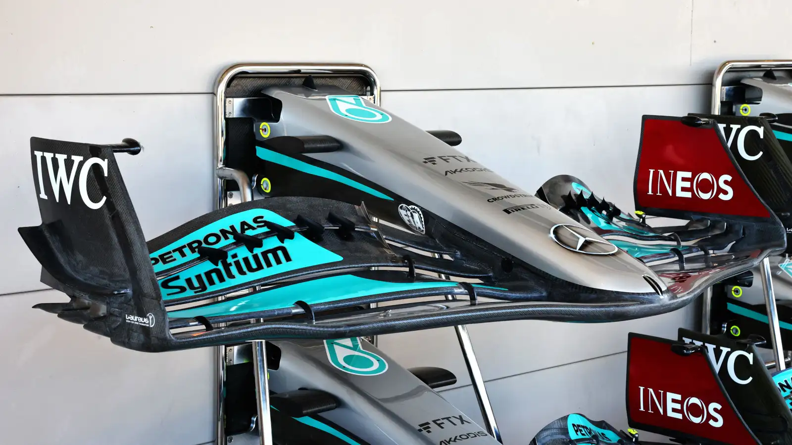 Mercedes five stabiliser front wing on display. Austin October 2022