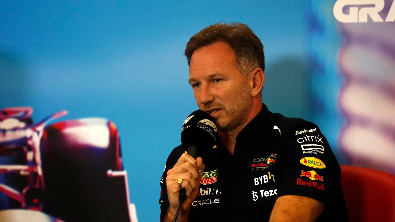 Christian Horner speaking during a press conference. Austin, October 2022.