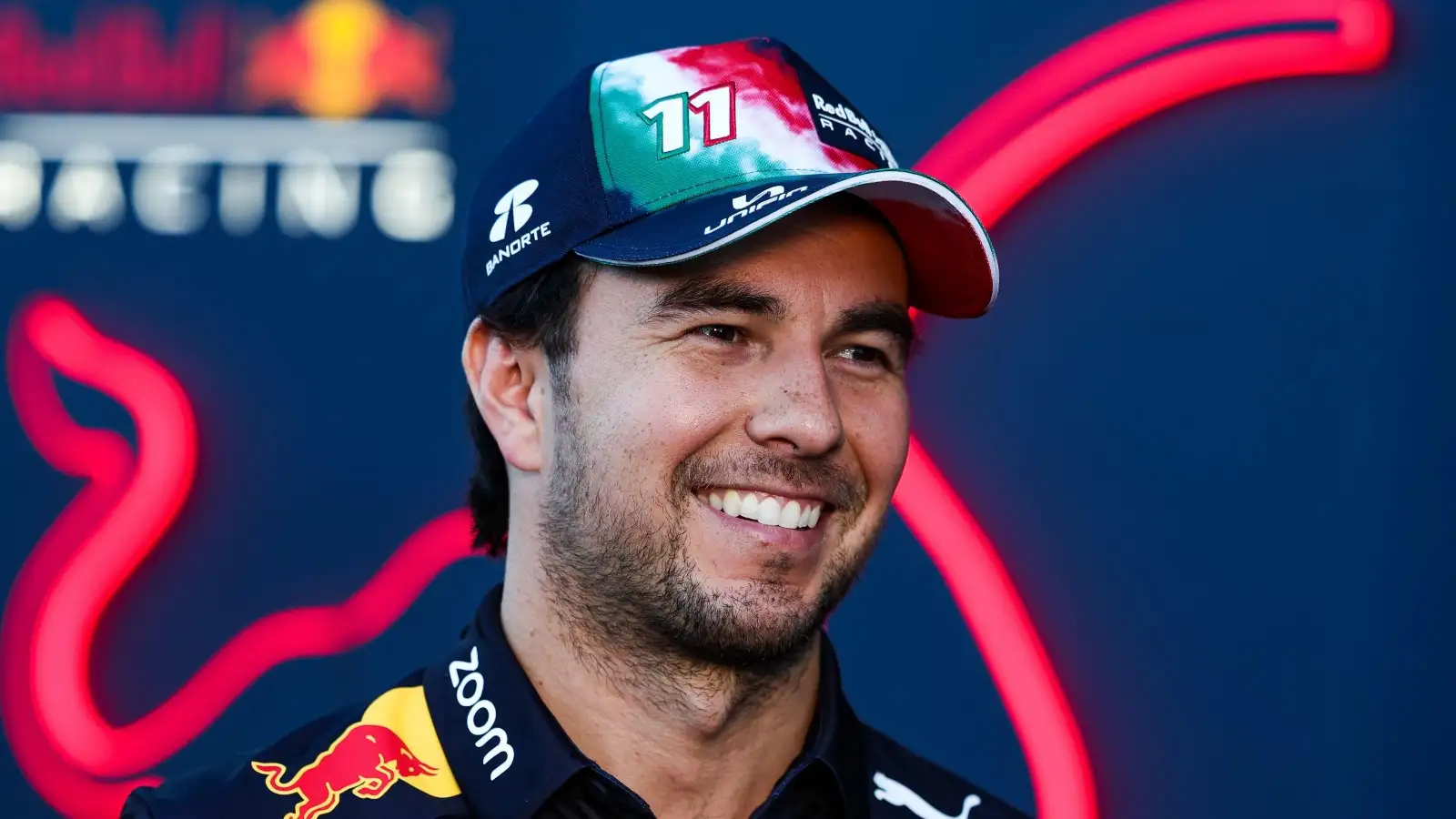 Sergio Perez smiling. Austin, October 2022.