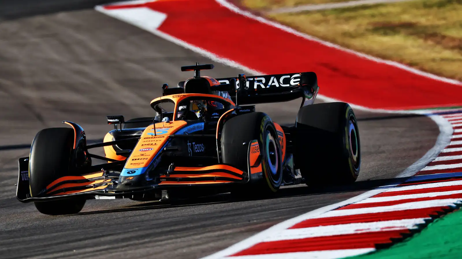 McLaren's Daniel Ricciardo in action at the United States Grand Prix. Austin, October 2022.