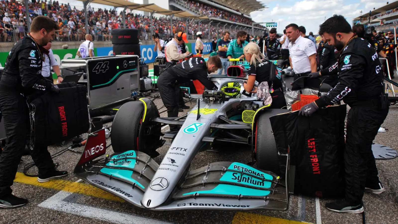 Lewis Hamilton F1 Mercedes on the grid before the US GP. Austin October 2022.