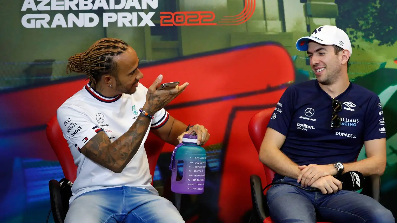 Lewis Hamilton and Nicholas Latifi at a press conference. Baku June 2022.