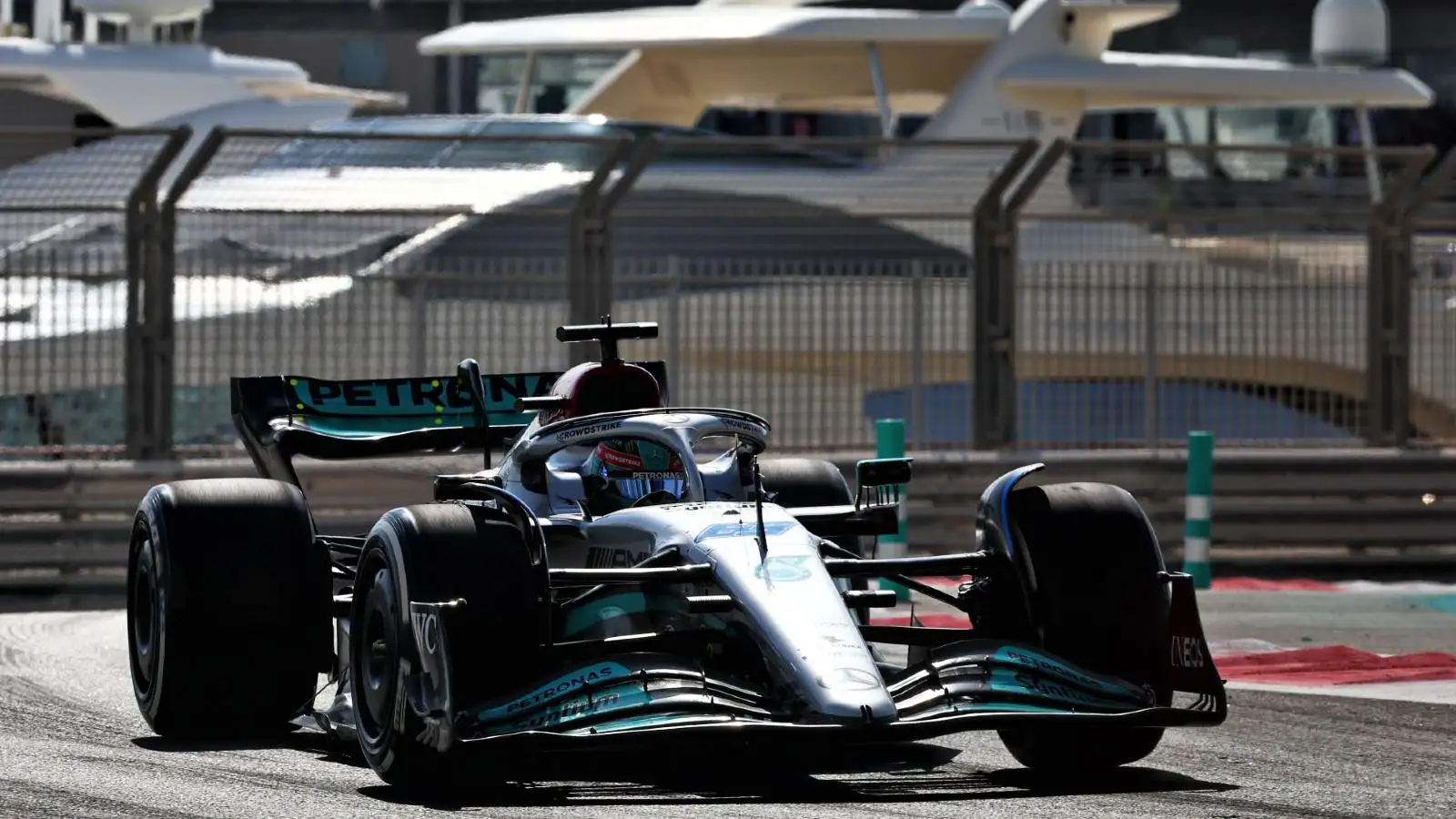 George Russell, Mercedes, at the Abu Dhabi GP. Yas Marina November 2022.