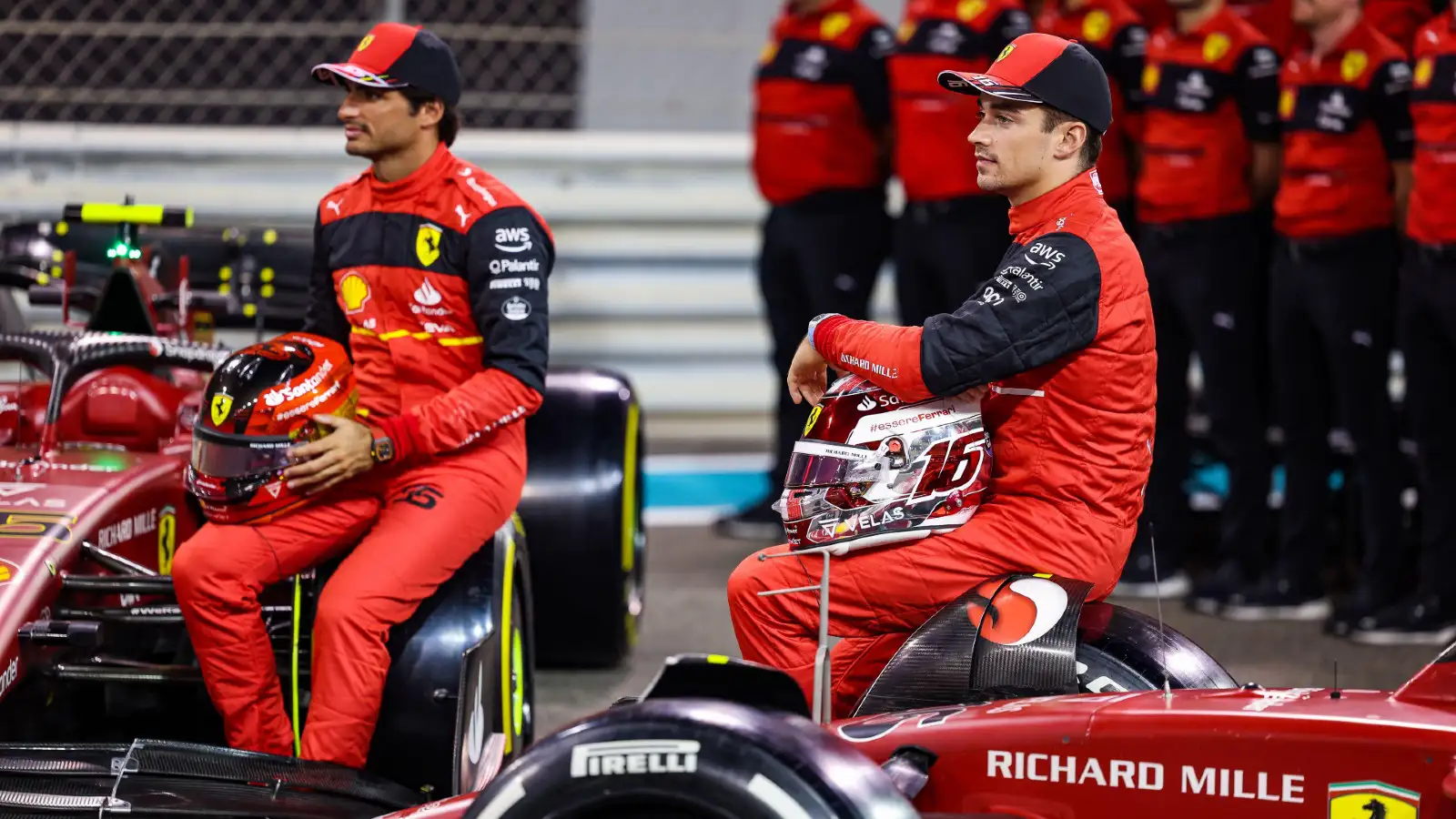 Ferrari's Charles Leclerc and Carlos Sainz at the Abu Dhabi Grand Prix. Yas Marina, November 2022.