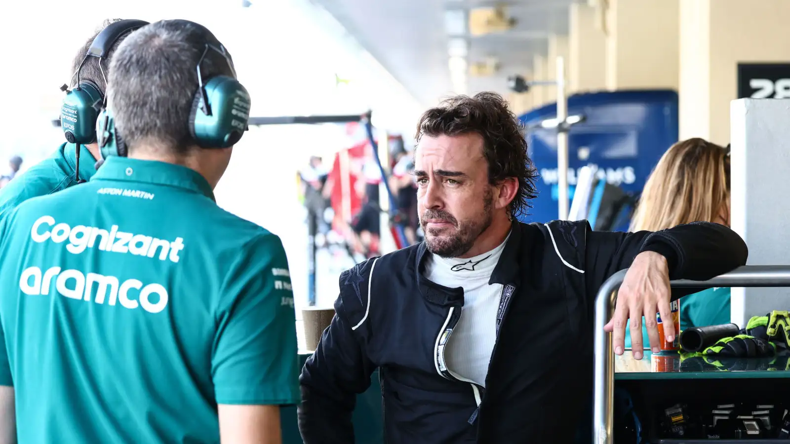 A calm relaxed Fernando Alonso speaking with Aston Martin. Abu Dhabi November 2022 age