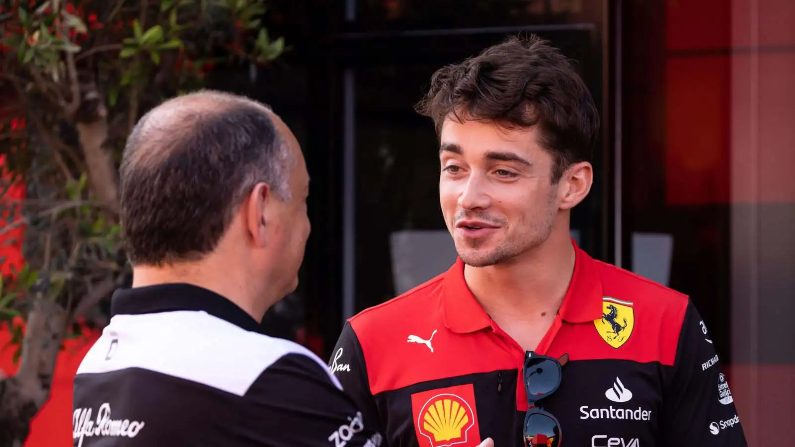 Charles Leclerc, Ferrari, with Fred Vasseur. Spain May 2022.