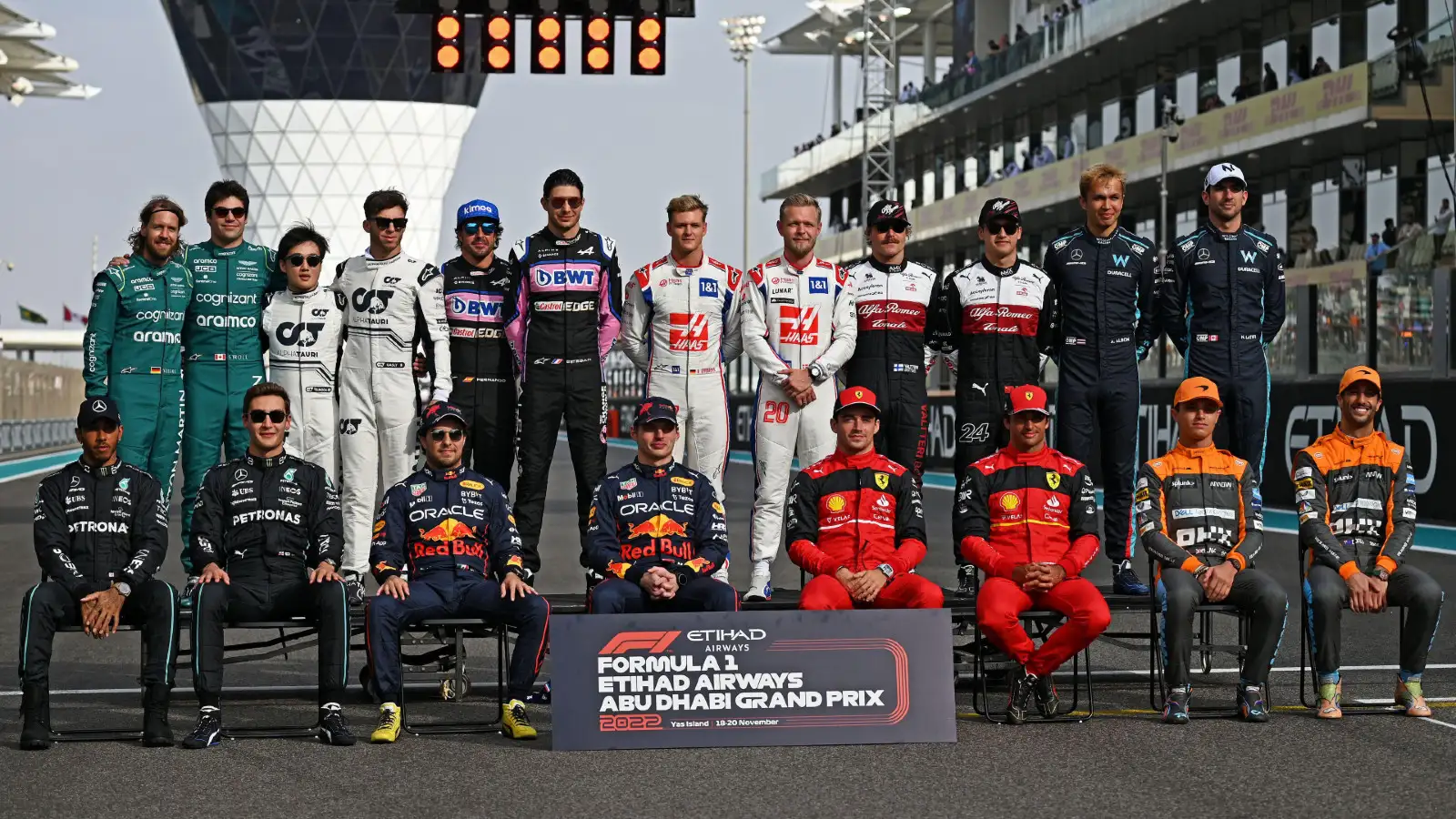 The Formula 1 2022 drivers, pictured at the Abu Dhabi Grand Prix. Yas Marina, November 2022. F1 height