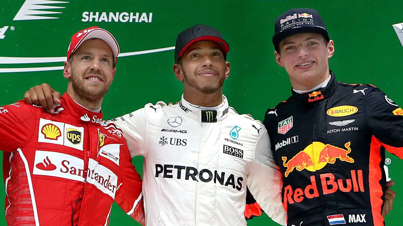 Sebastian Vettel, Lewis Hamilton and Max Verstappen. F1 China 2017.