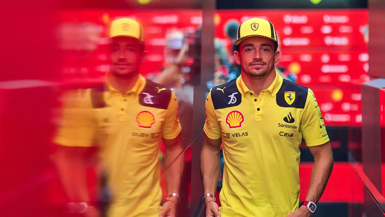 Charles Leclerc next to his reflection. Monza, September 2022.