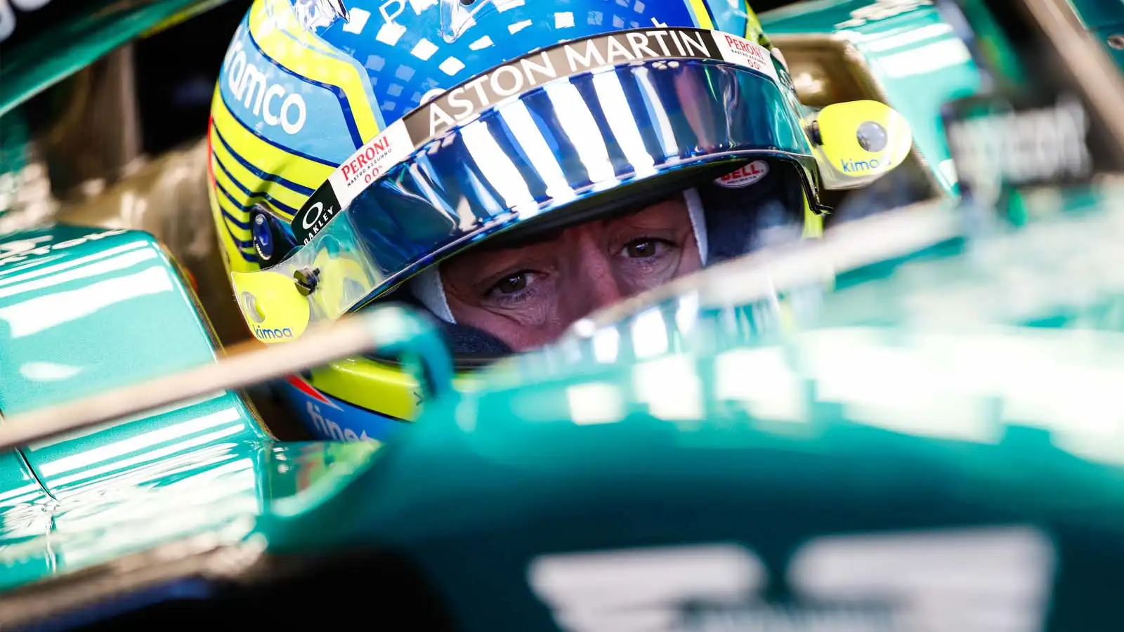 Fernando Alonso in the Aston Martin AMR23 cockpit. Silverstone February 2023.