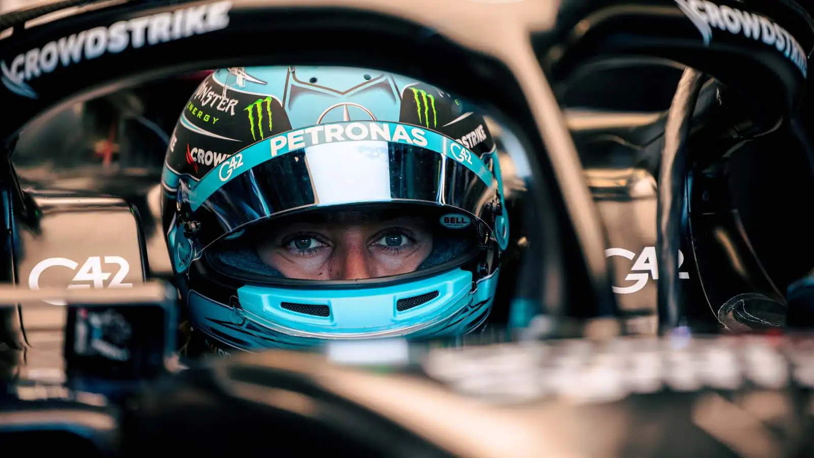 George Russell in the Mercedes W14 cockpit. February 2023.