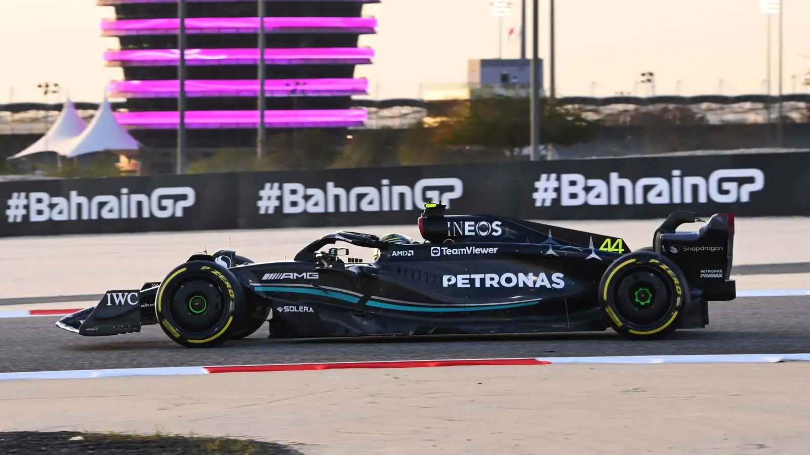 Lewis Hamilton tests the Mercedes W14. Bahrain February 2023.