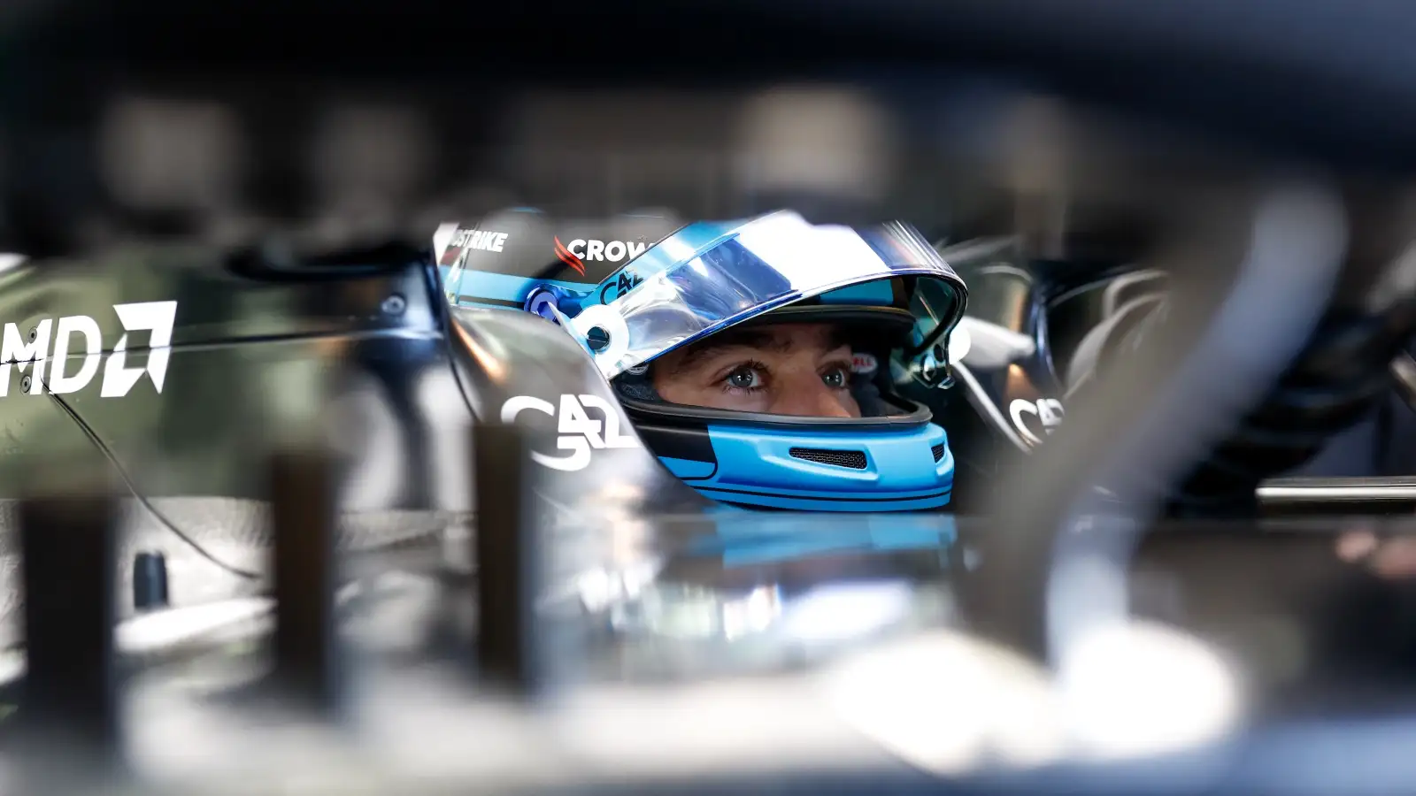 George Russell in the W14 cockpit. Bahrain, February 2023.