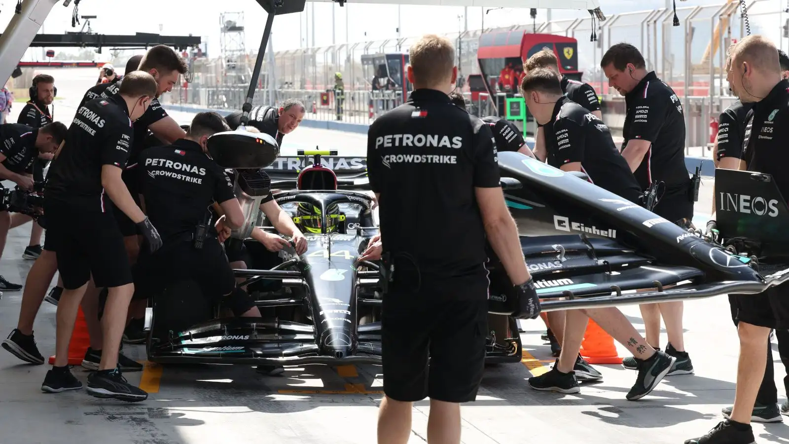 Lewis Hamilton nose change for the W14. Bahrain February 2023