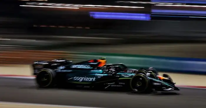 Aston Martin and Red Bull run side-by-side. Bahrain, March 2023.